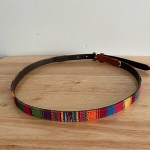 Women's Tapestry Belt Size Medium Multicolor Cotton Leather Covered Buckle